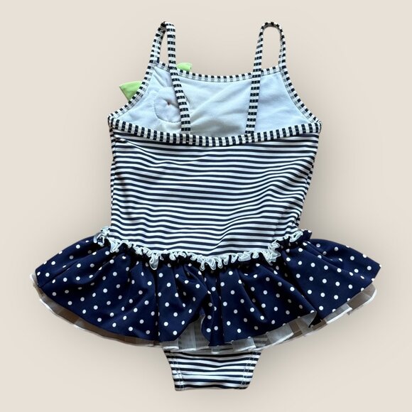 Little Me Navy Striped Polka Dot Tutu Swimsuit Size 2T One Piece Bathing Suit - Picture 2 of 3